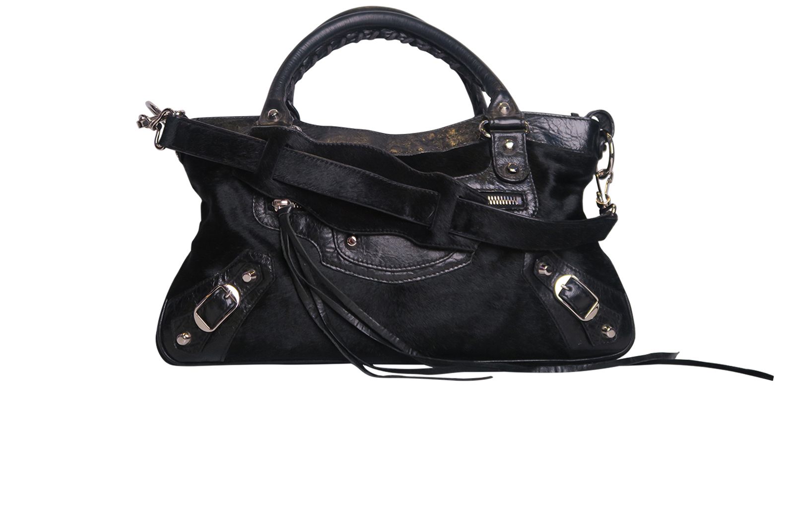 Chevre Classic Hardware First Shoulder Bag, &pound;520, Handbags, Black, Lace/Pony / Calfhair, Other view